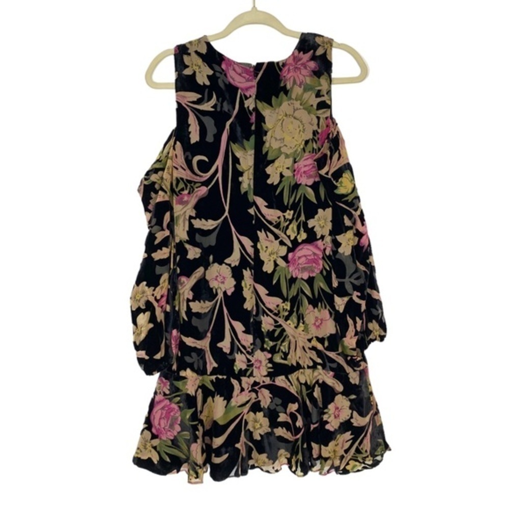 Eliza J Black Velvet Floral Burnout Mini Shift Dress Formal Cocktail Ruffle Hem - Picture 15 of 16